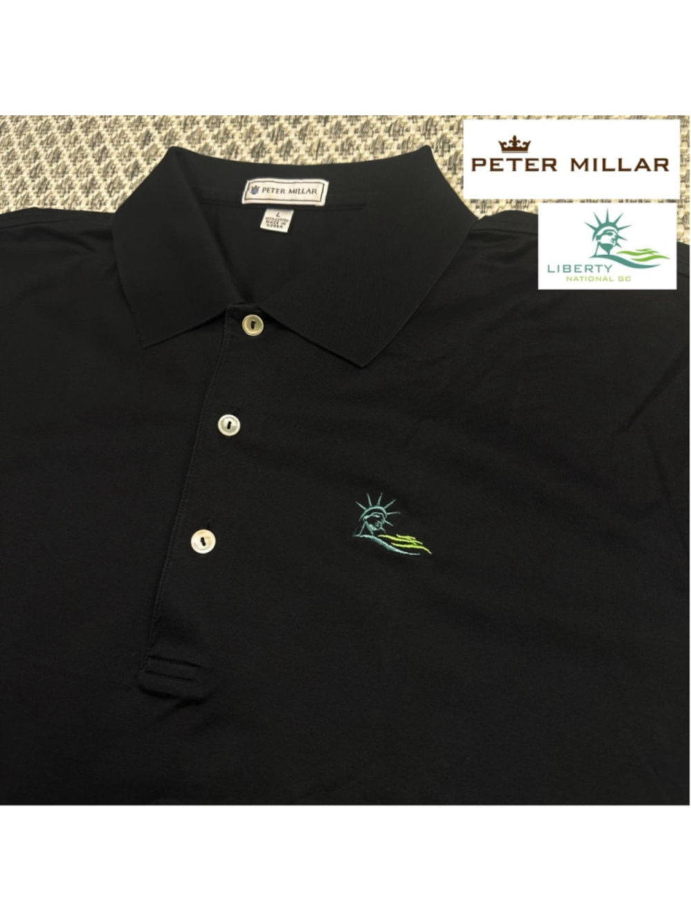 Liberty National Golf Club Peter Millar Mens L Black Cotton Polo Made Korea